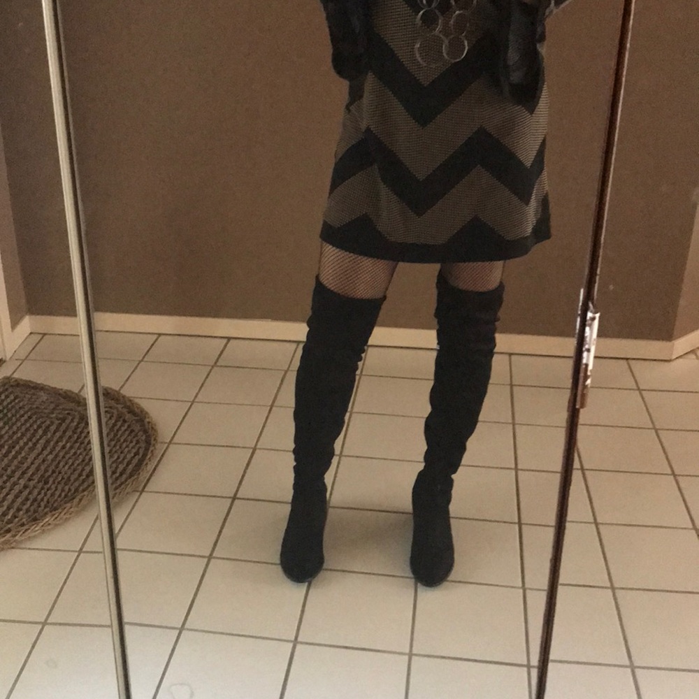 Black micro-suede over the knee boots